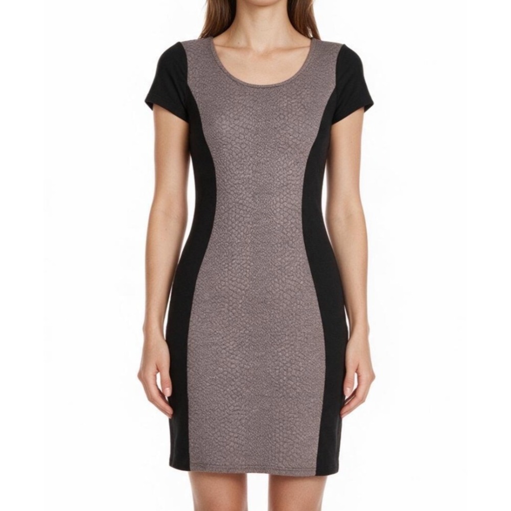NEESHA Women's GRAY/BLACK Mid-Weight Knit COLORBLOCK Back-Zip BODYCON DRESS Sz M